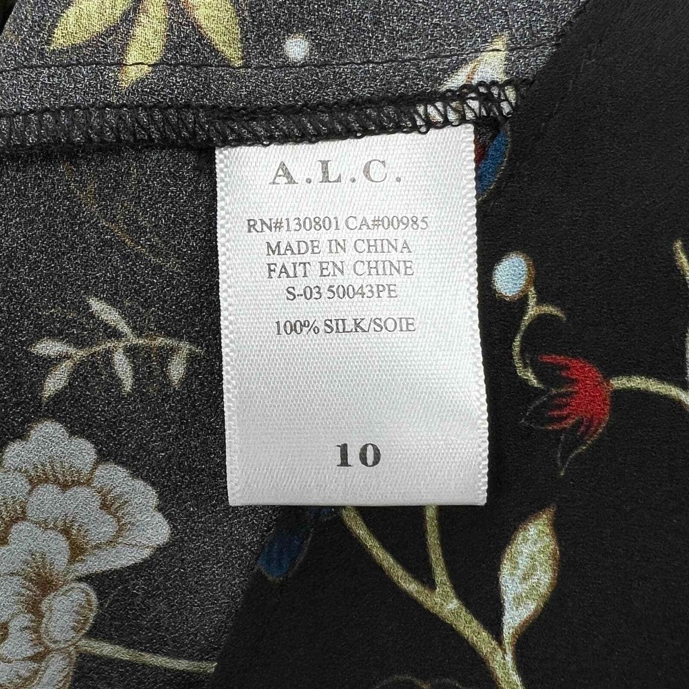 A.L.C. Purcell Floral Tank Top 10 Black Silk V Neck Sleeveless Ruffle Blouse - Picture 11 of 15